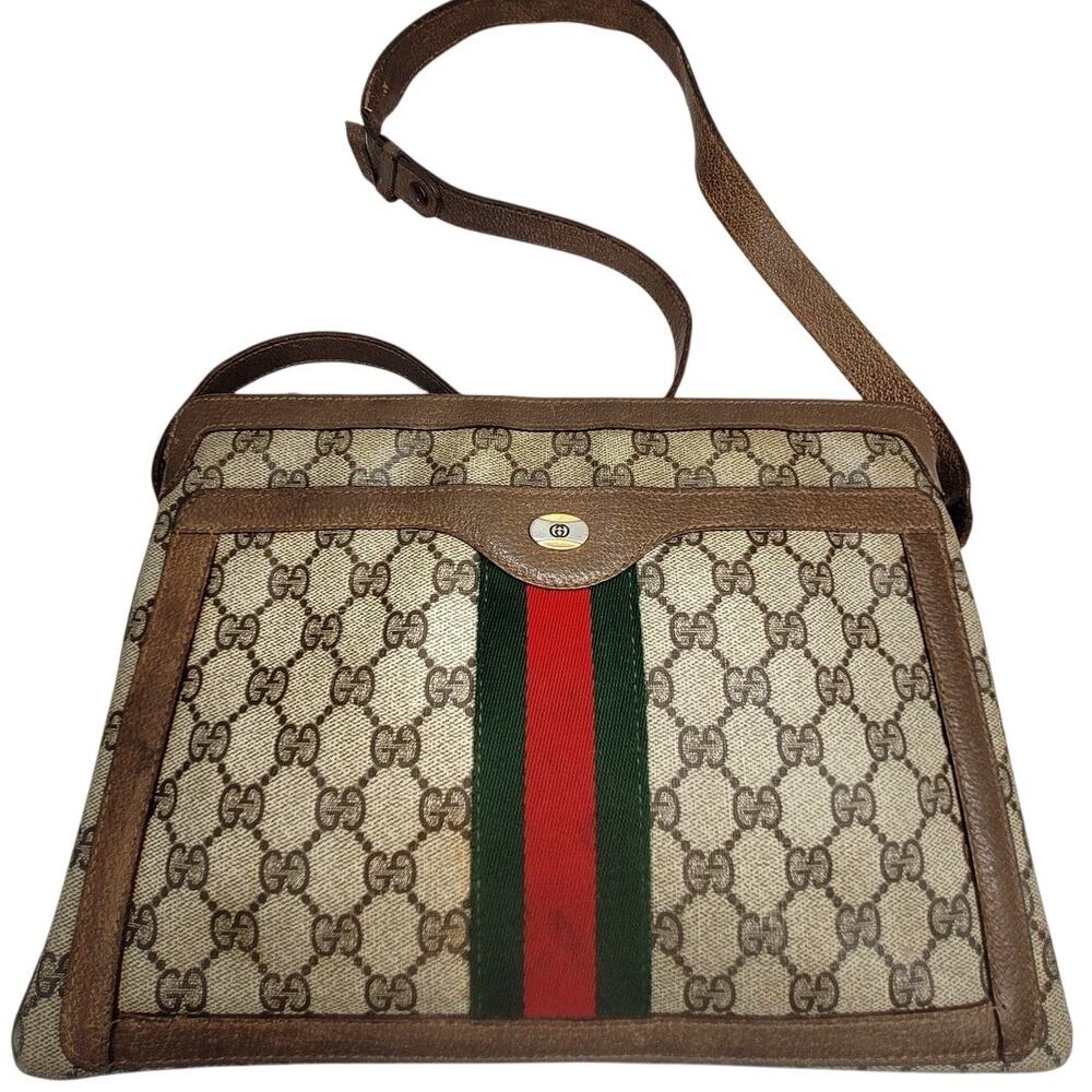 Gucci‎ Vintage GG Monogram Supreme Sherry Web Ophidia Accordion Shoulder Bag